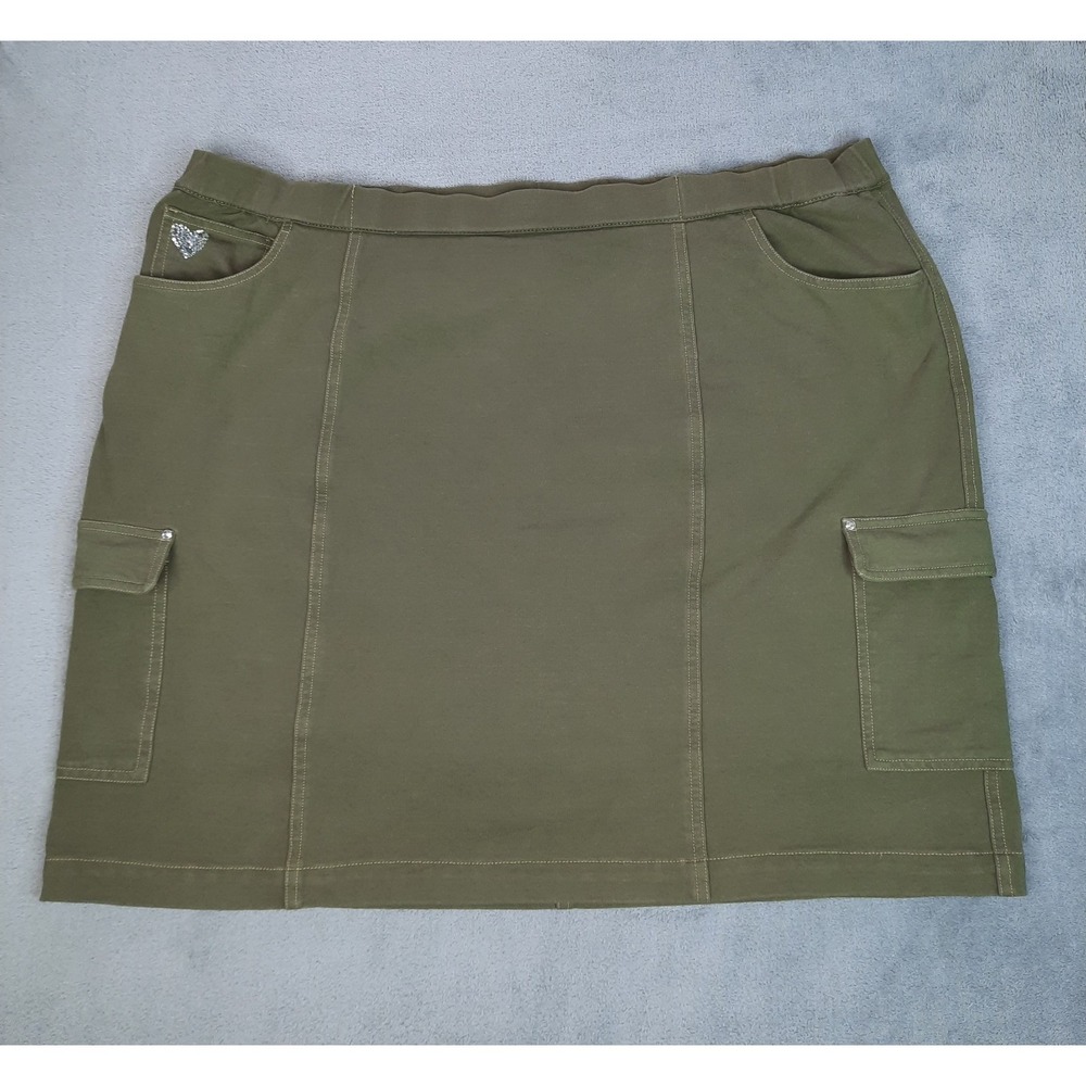 Dream Jeannes Quacker Factory Cargo Skort Olive Green Sequins Womens 2X Utility